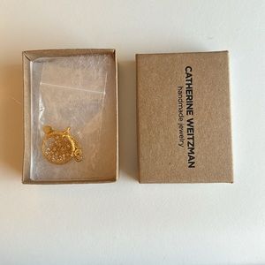 Catherine Weitzman Gold Plated Circular Pendant Necklace with Clear Crystals